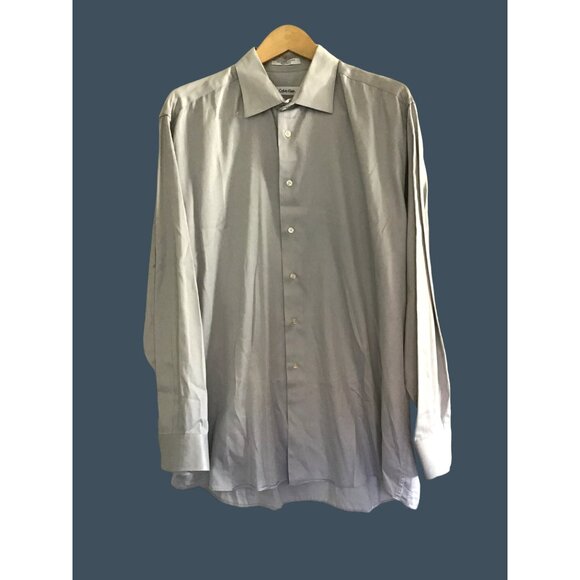 CALVIN KLEIN- MENS GREY BUTTON-DOWN LONG SLEEVE97% COTTON SHIRT SIZE NECK 17 - Picture 2 of 7